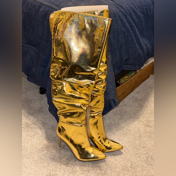 INC International Concepts Metallic Gold Heeled Boots - Picture 4 of 5